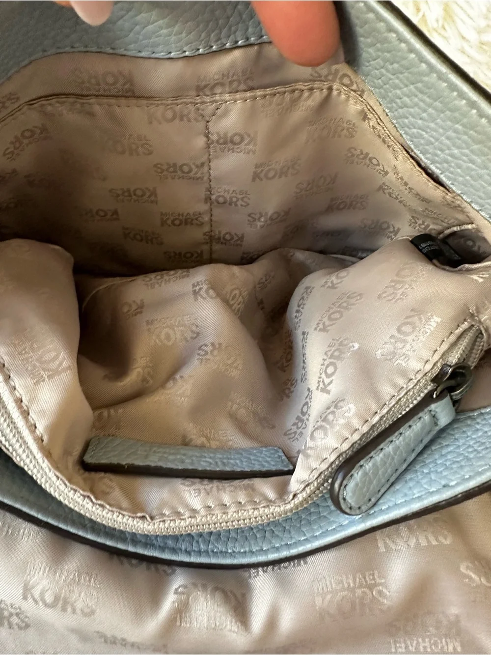 Michael Kors Blue Pebbled Leather Studded Saddle Crossbody Bag Messenger Purse